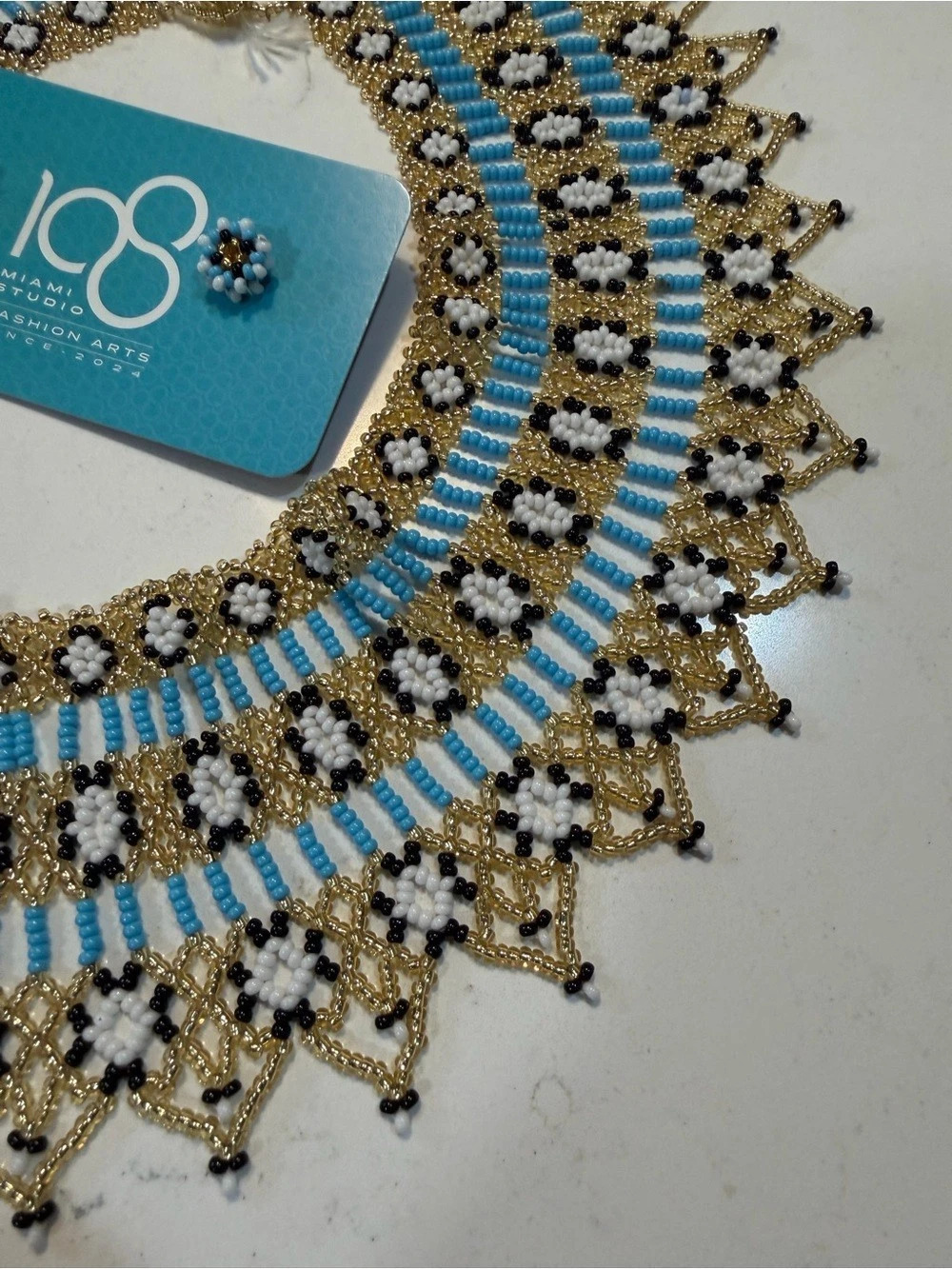 Handmade Multicolor Beaded Collar Necklace & Earring Set - Picture 3 of 3